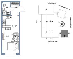 Планировка Студия, 29.78 м² ЖК «Сердце Сибири»