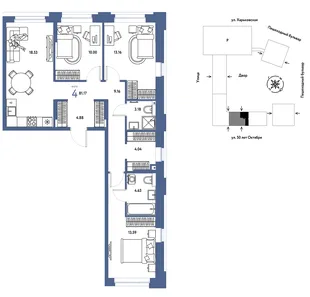 Планировка 4-комн. квартира, 81.17 м² ЖК «Сердце Сибири»