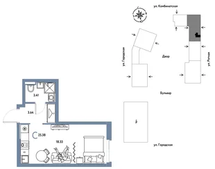 Планировка Студия, 25.38 м² ЖК «Уральский сад»