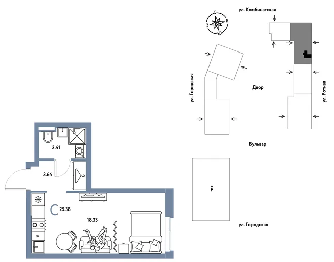 Планировка Студия, 25.38 м² ЖК «Уральский сад» Планировка Студия, 25.38 м² ЖК «Уральский сад»