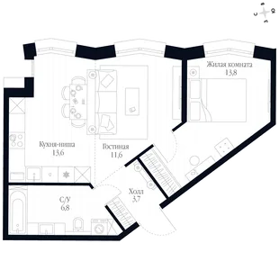 Квартира 2-комн. квартира, 49.5 м² ЖК «Фордевинд» Фото 1 Квартира 2-комн. квартира, 49.5 м² ЖК «Фордевинд» Фото 1