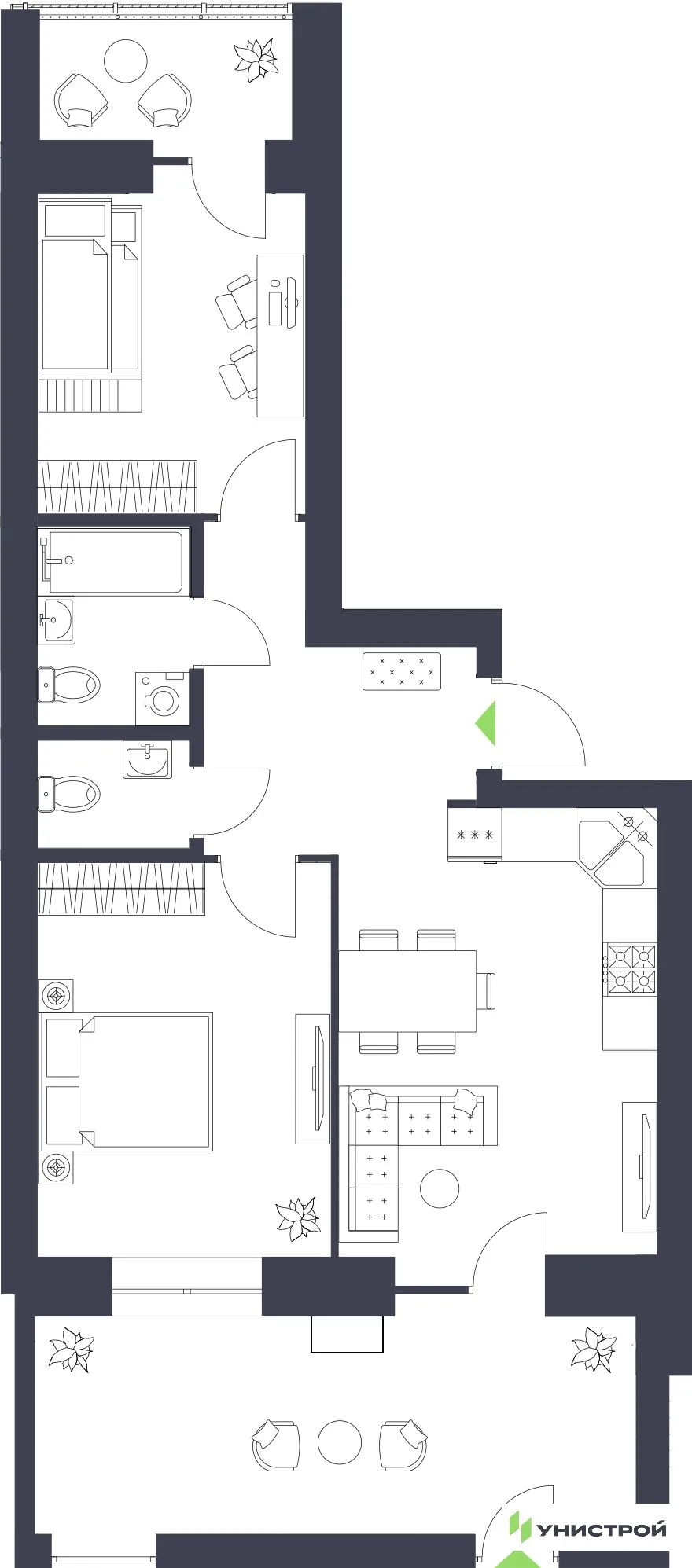 Планировка 2-комн. квартира, 63.5 м² ЖК «Царёво City»