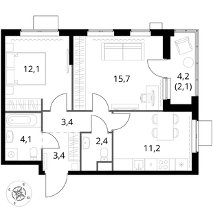 Квартира 2-комн. квартира, 54.4 м² ЖК «1-й Измайловский» Фото 1