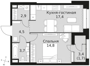 Квартира 1-комн. квартира, 45 м² ЖК «Sky Garden» Фото 1