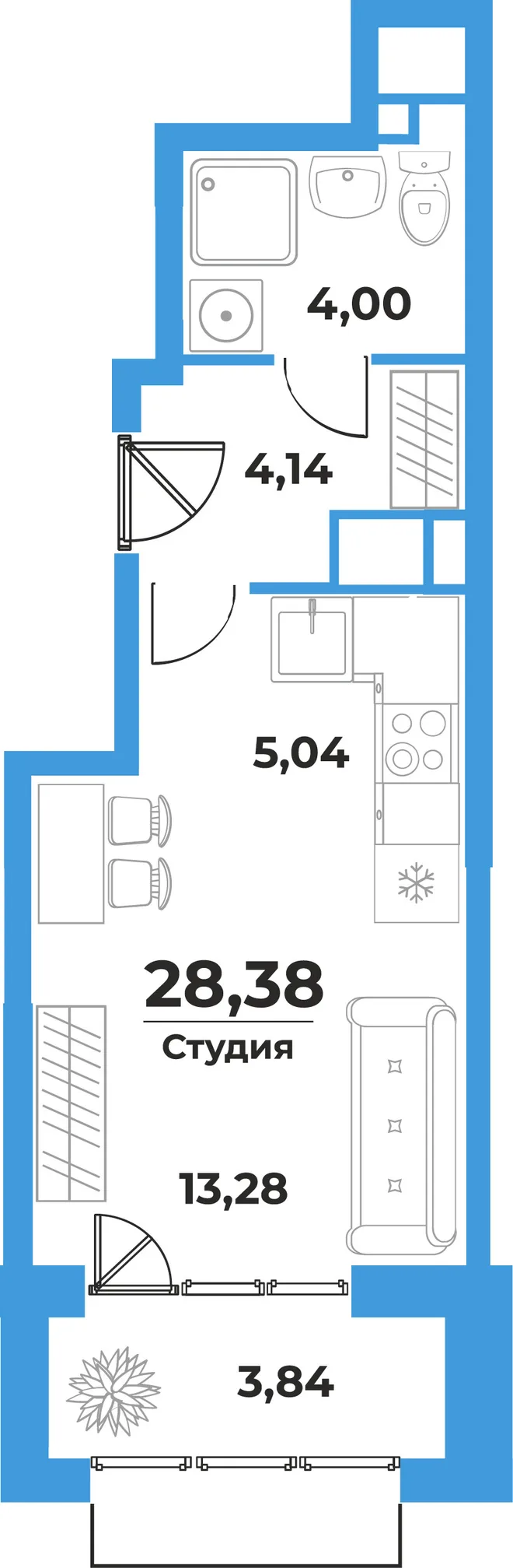 Планировка Студия, 28.38 м² ЖК «На семи холмах» Планировка Студия, 28.38 м² ЖК «На семи холмах»