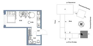 Планировка Студия, 24.86 м² ЖК «Сердце Сибири»