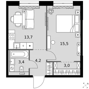 Квартира 1-комн. квартира, 39.8 м² ЖК «Фриссон» Фото 1 Квартира 1-комн. квартира, 39.8 м² ЖК «Фриссон» Фото 1