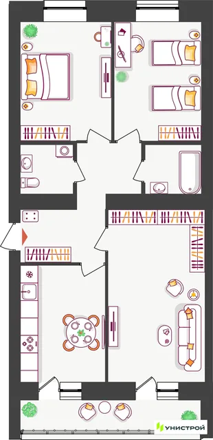 Планировка 3-комн. квартира, 77.79 м² ЖК «Южный бульвар 2»