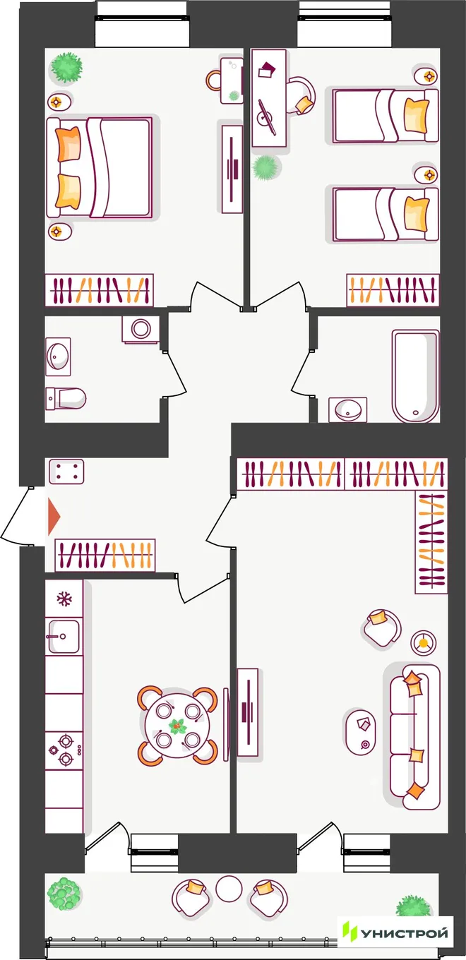 Планировка 3-комн. квартира, 77.79 м² ЖК «Южный бульвар» Планировка 3-комн. квартира, 77.79 м² ЖК «Южный бульвар»