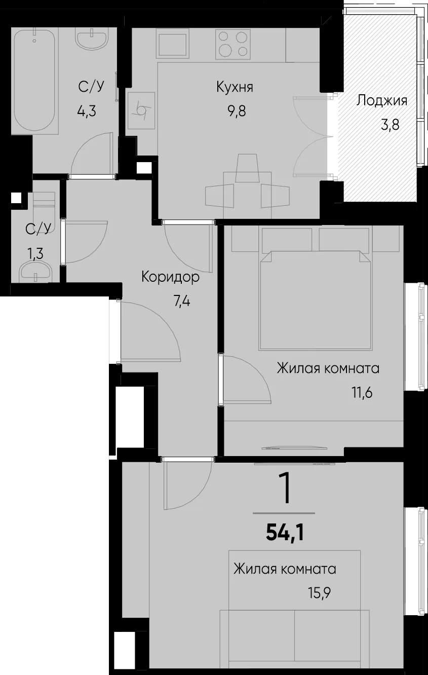 Планировка 2-комн. квартира, 54 м² ЖК «Васильевский остров»
