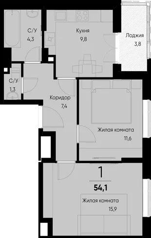 Планировка 2-комн. квартира, 54 м² ЖК «Васильевский остров»