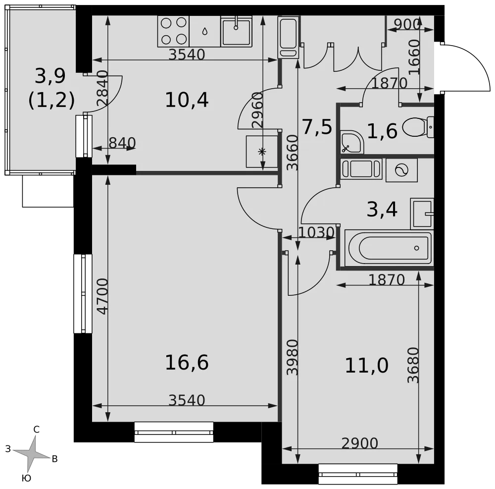 Планировка 2-комн. квартира, 51.7 м² ЖК «Олимп»