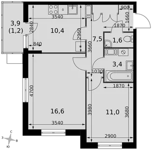 Планировка 2-комн. квартира, 51.7 м² ЖК «Олимп»