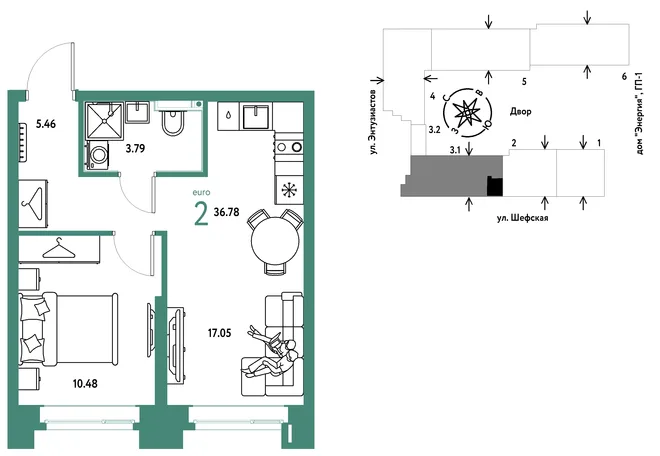 Планировка 2-комн. квартира, 36.78 м² ЖК «Страна.Энтузиастов» Планировка 2-комн. квартира, 36.78 м² ЖК «Страна.Энтузиастов»