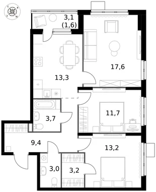 Квартира 3-комн. квартира, 76.7 м² ЖК «1-й Донской» Фото 1 Квартира 3-комн. квартира, 76.7 м² ЖК «1-й Донской» Фото 1
