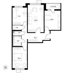 Квартира 3-комн. квартира, 84.1 м² ЖК «Южная Битца» Фото 1 Квартира 3-комн. квартира, 84.1 м² ЖК «Южная Битца» Фото 1