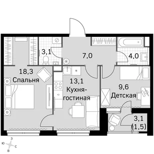 Квартира 2-комн. квартира, 54.6 м² ЖК «Sky Garden» Фото 1 Квартира 2-комн. квартира, 54.6 м² ЖК «Sky Garden» Фото 1