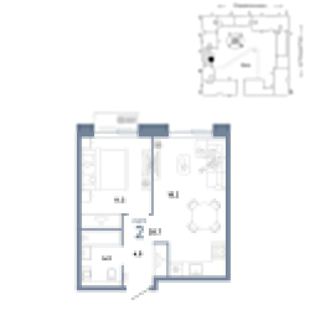 Планировка 2-комн. квартира, 38.7 м² ЖК «Страна.Заречная»