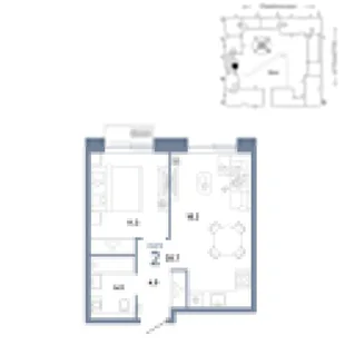 Планировка 2-комн. квартира, 38.7 м² ЖК «Страна.Заречная»