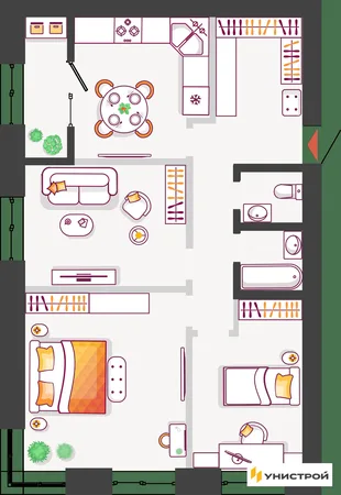 Планировка 1-комн. квартира, 85.83 м² ЖК «Южный бульвар 2»