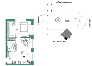 Планировка 2-комн. квартира, 45.91 м² ЖК «Страна.Парковая»