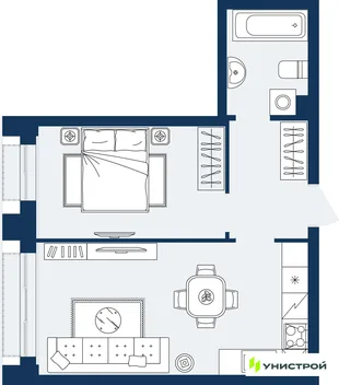 Планировка 1-комн. квартира, 39.95 м² ЖК «ГРАНД БЕРЕГ»