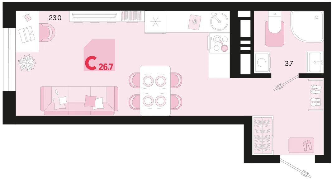 Планировка Студия, 26.7 м² ЖК «Первое место»