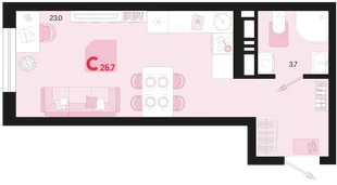 Планировка Студия, 26.7 м² ЖК «Первое место»
