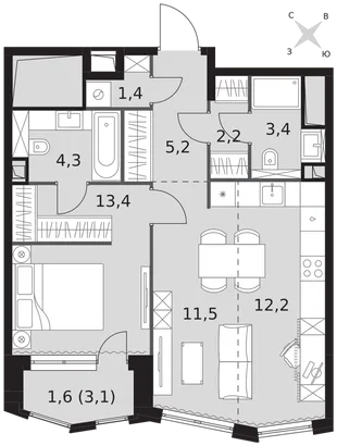 Квартира 2-комн. квартира, 55.2 м² ЖК «Sydney City» Фото 1 Квартира 2-комн. квартира, 55.2 м² ЖК «Sydney City» Фото 1