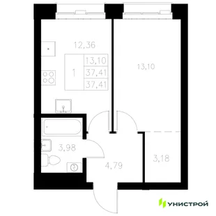 Планировка 1-комн. квартира, 37.41 м² ЖК «Statum»