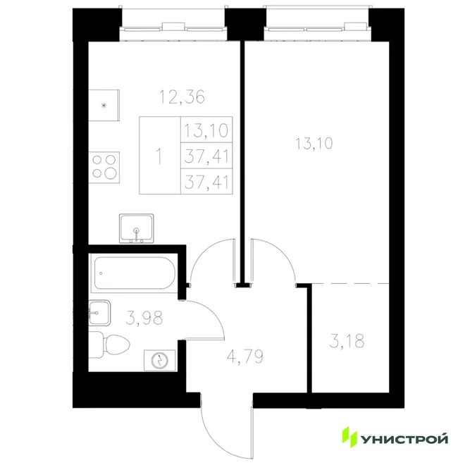 Планировка 1-комн. квартира, 37.41 м² ЖК «Statum» Планировка 1-комн. квартира, 37.41 м² ЖК «Statum»