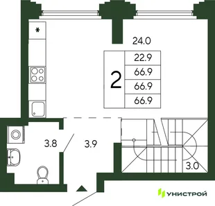 Планировка 2-комн. квартира, 66.9 м² ЖК «Парковый квартал 2.0»