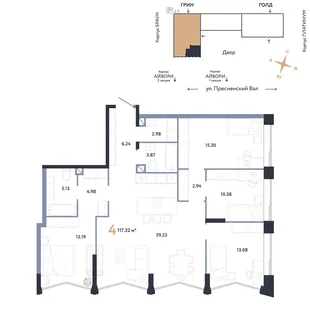 Планировка 4-комн. квартира, 117.32 м² ЖК «Репаблик»
