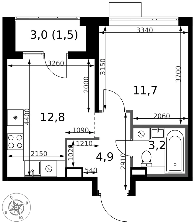 Планировка 1-комн. квартира, 34.1 м² ЖК «1-й Химкинский» Планировка 1-комн. квартира, 34.1 м² ЖК «1-й Химкинский»