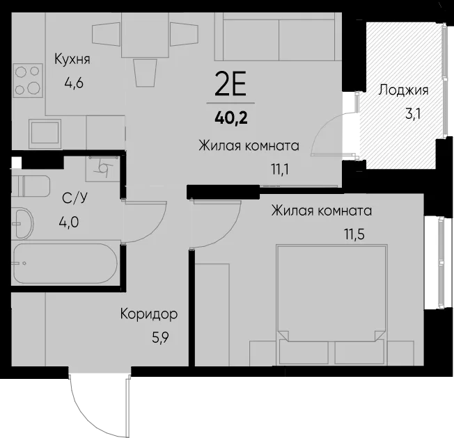 Планировка 2-комн. квартира, 40.3 м² ЖК «Васильевский остров»