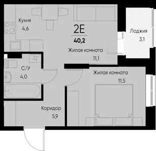 Планировка 2-комн. квартира, 40.3 м² ЖК «Васильевский остров»