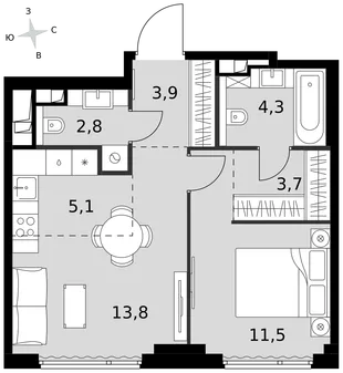 Квартира 2-комн. квартира, 45.1 м² ЖК «Sydney City» Фото 1 Квартира 2-комн. квартира, 45.1 м² ЖК «Sydney City» Фото 1