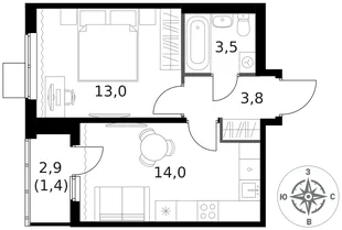 Квартира 1-комн. квартира, 35.7 м² ЖК «1-й Ясеневский» Фото 1 Квартира 1-комн. квартира, 35.7 м² ЖК «1-й Ясеневский» Фото 1