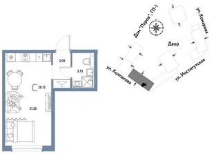Планировка Студия, 28.12 м² ЖК «Страна.Парковая»