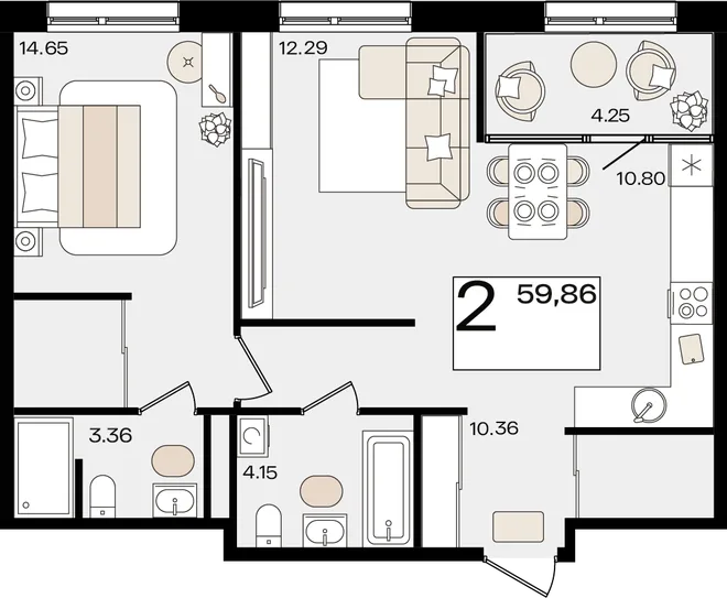 Планировка 2-комн. квартира, 59.83 м² ЖК «Патрики» Планировка 2-комн. квартира, 59.83 м² ЖК «Патрики»