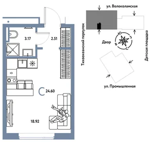 Планировка Студия, 24.6 м² ЖК «Страна Прибрежная»