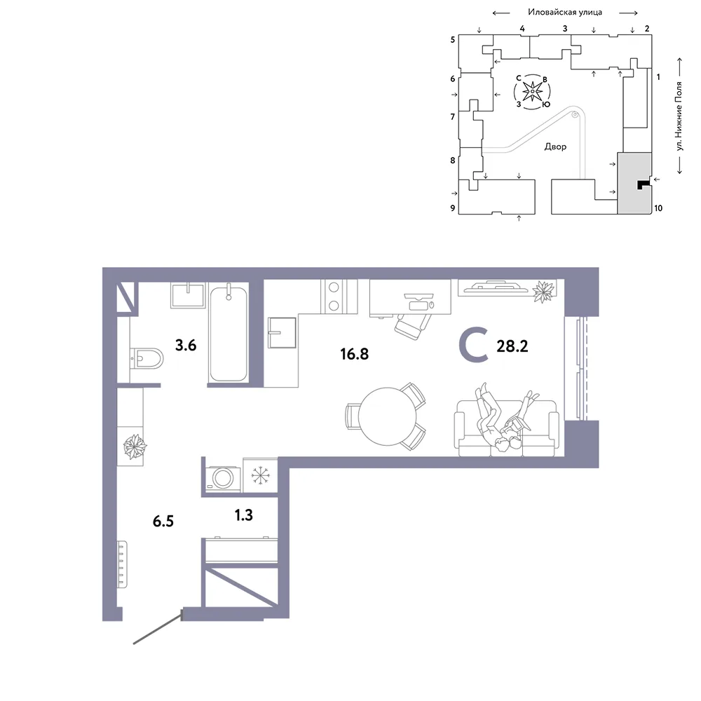 Планировка Студия, 28.2 м² ЖК «Страна.Заречная»