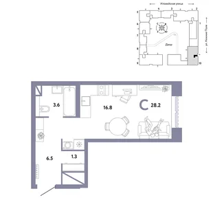 Планировка Студия, 28.2 м² ЖК «Страна.Заречная»