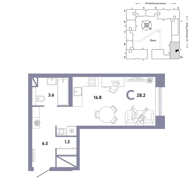 Планировка Студия, 28.2 м² ЖК «Страна.Заречная» Планировка Студия, 28.2 м² ЖК «Страна.Заречная»