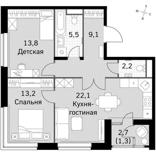 Квартира 3-комн. квартира, 65.1 м² ЖК «Sky Garden» Фото 1 Квартира 3-комн. квартира, 65.1 м² ЖК «Sky Garden» Фото 1