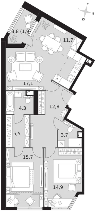 Квартира 3-комн. квартира, 87.6 м² ЖК «Архитектор» Фото 1 Квартира 3-комн. квартира, 87.6 м² ЖК «Архитектор» Фото 1