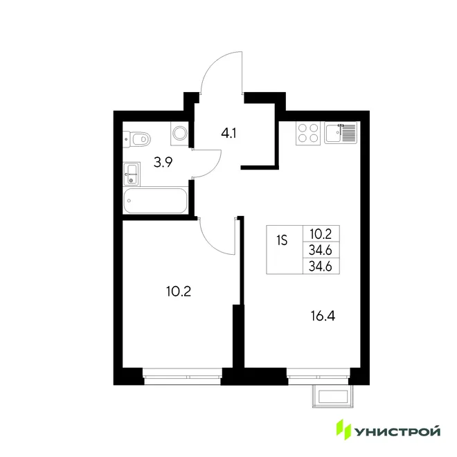 Планировка 1-комн. квартира, 34.6 м² ЖК «Стадиум» Планировка 1-комн. квартира, 34.6 м² ЖК «Стадиум»