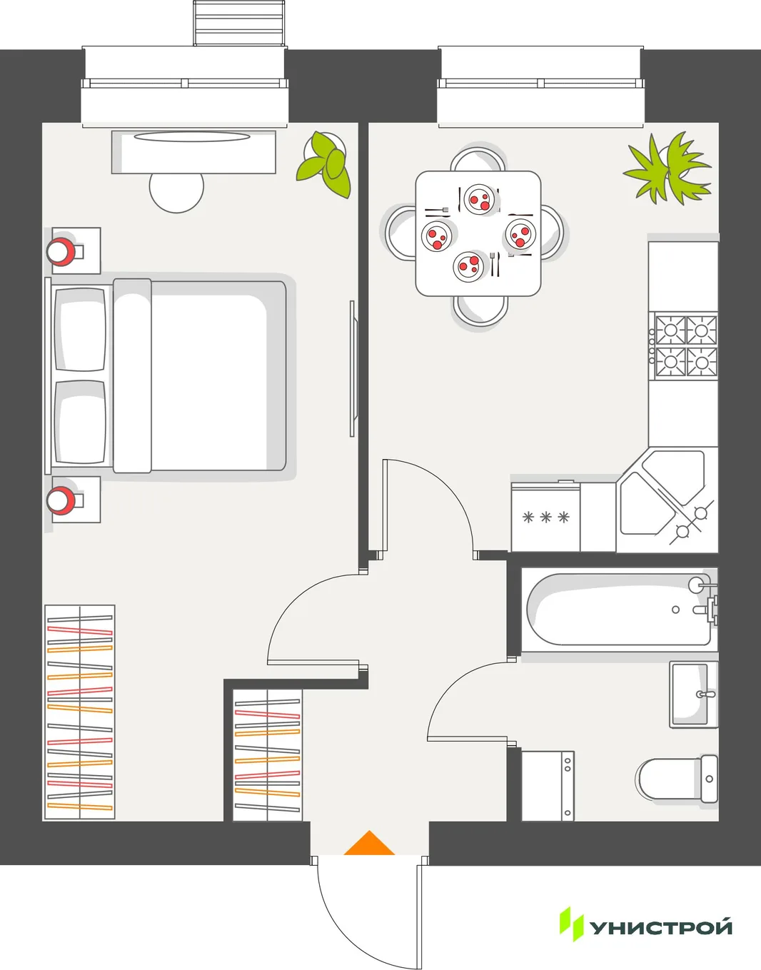 Планировка 1-комн. квартира, 34.65 м² ЖК «Атмосфера»