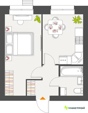 Планировка 1-комн. квартира, 34.65 м² ЖК «Атмосфера»
