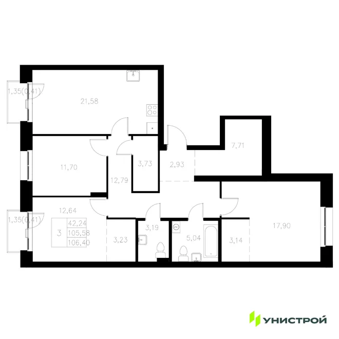 Планировка 3-комн. квартира, 106.4 м² ЖК «Statum»